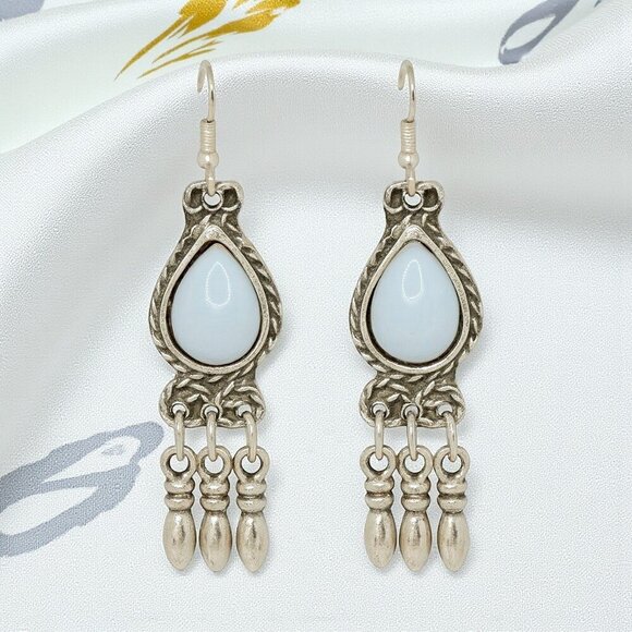 Turkish Zamak Dangle Earrings‎ with Stabilized Turquoise Handmade Jewelry - Picture 7 of 11